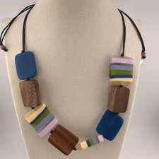 WHITE STUFF Chunky Bead Necklace Long Colourful Brown Beads Christmas Statement