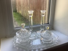 Vintage Large 7 Piece Diamond & Starburst Glass Vanity/Dressing Table Set