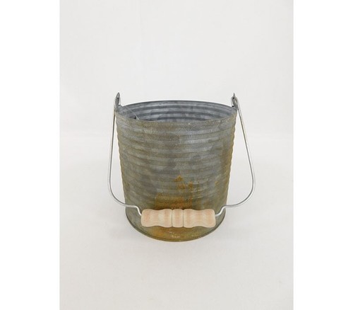 Galvanized round bucket wooden - galvanized,