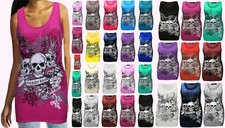 Women's Forever Young Skull Print Round Neck Ladies Sleeveless Vest Top T Shirt