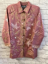 Jacket Top INDIGO MOON Pink Asian Embroidered Lined Medium NWT Rose QVC India