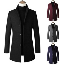 Men's Woolen Trench Coat French Business Overcoat Winter Warm Long Top Coat