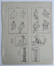 Drawing Of Figures From 1930s Pencil Sketch Decorative Original