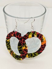LARGE BEAUTIFUL HANDMADE AFRICAN COLOURFUL PRINT HOOP EARRINGS
