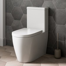 Close Coupled Rimless Toilet Modern White Round WC Pan Ceramic & Soft Close Seat