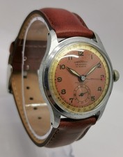 Vtg 1940s Ormaeresco Calendar Big Date Pointer Copper Face Swiss 33m Gents Watch