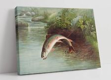 LEAPING BROOK TROUT BY SAMUEL KILBOURNE- FRAMED CANVAS WALL ART PICTURE PRINT