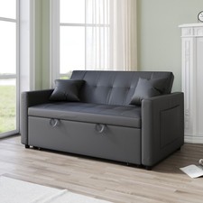2 Seater Sofa Bed Grey Living Room Pull Out Convertible Sleeper with 2 Cushions
