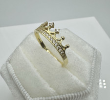 Solid 9ct Yellow Gold Diamond-Unique Crown Ring Size M