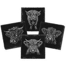 Highland Cow Natural Slate Coasters | Charming Scottish Farm Animal Lover Gift
