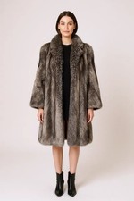 Elegant Blue Frost Fox Real Fur Luxury Coat Soft Brown Gray Vintage M size