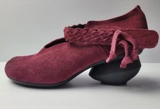 Socofy Shoes 38 5 Mary Jane Heels Braided Strap Red Suede