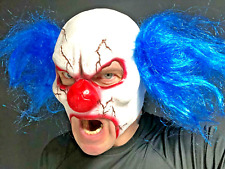 Scary Clown Mask Open Mouth IT Halloween Horror Clowns Costume Blue Hair Adults