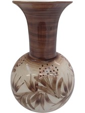 Jersey Pottery Ceramic Vase Brown Floral Design Decorative Collectible