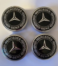 MERCEDES BENZ ALLOY WHEEL CENTRE CAPS Black 75mm Badges - FITS ALL