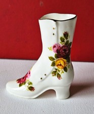 Collectable "Cottage Rose" Fine Bone China bud vase high leg boot 3" tall