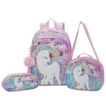 3Pcs Pink Unicorn Backpack Set