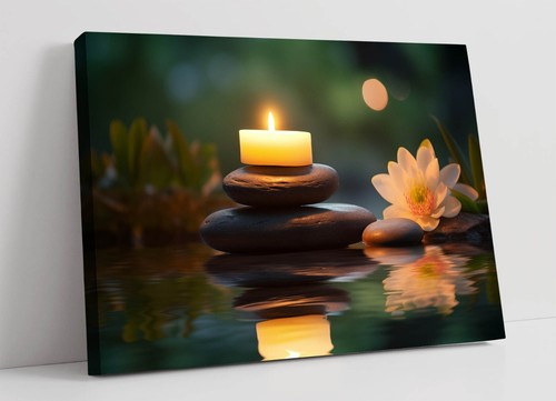 Zen stone stack with - stone, candles