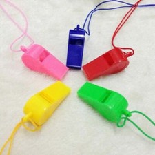 5 X PLASTIC COLOUR SPORTS WHISTLE FOOTBALL RUGBY REFEREE PLASTICNECK WRIST CORD