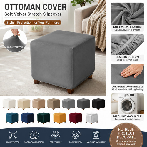 Soft velvet square ottoman - velvet,