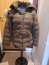 (H*) Zara Ladies Brown Puffa Coat Size L 40" Bust D'able Hood Zip Cuffs,  Belt 