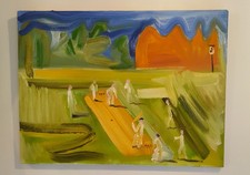 Archie Franks oil painting of a Cricket Match in Royal Academy Summer Exhibition