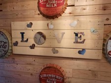 LARGE "LOVE"  theme Wall Clock - Recycled timber and mirrored Hearts