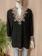 Rare Kate Moss TOPSHOP In Black Embroidered Tunic Top Kaftan Guatemalan UK 10 38