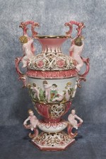 Stunning Italian Porcelain Capodimonte Cherub Putti Rococo Mythological Urn Vase