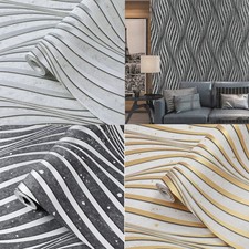 1-6X 3D Damask Silver Gold Waves Wallpaper Glitter Metallic Stripes Wallpaper UK