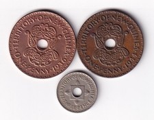 New Guinea 1 & 3 Pence 1936-1944 3 coins all different & listed #35