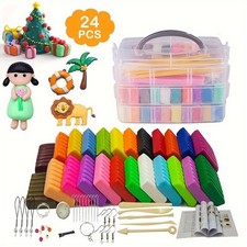 Polymer Clay Set 24 Colors Mix Modeling Soft Nontoxic DIY Oven Bake Clay Gift UK