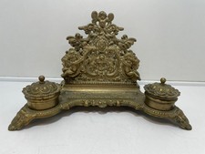 Brass double inkwell elaborate - brass,