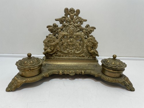 Brass double inkwell elaborate - brass,