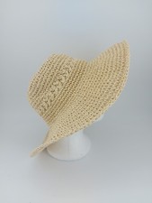 Primark Cream / Beige Ladies Paper Straw Wide Brim Crocheted Floppy Sun Hat