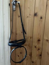 Brown leather padded caveson noseband with detachable flash - Full