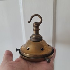 VINTAGE BRASS CEILING ROSE / LIGHT FITTING - HOOK & BAYONET CAP - 11cm TALL