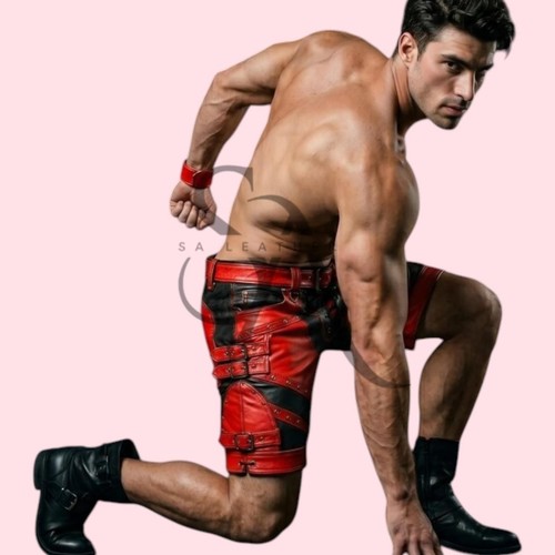 Men red black leather - red,