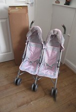 Chad Valley Tiny Treasure Twin Dolls Stroller Pink & Grey