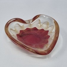 Small Murano Heart Shape Art Glass Fish Red & Gold