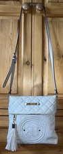 River Island Grey Faux Suede Leather Tassle Zip Messenger Cross Body Bag •NEW•