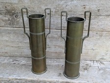 British Pair WW1 Brass 6 PDR Brass Shell Cases Trench Art Vases Dated 1917