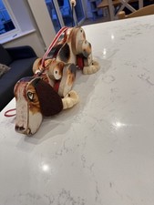 FISHER PRICE VINTAGE SNOOPY LARGE WOODEN PULL ALONG DOG 181 WORKING CONDITION