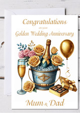 Personalised Golden Wedding Anniversay Card 50 Years Husband Wife Mum Dad