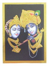 Gold Foil Embossed Hindu God Picture * RADHA KRISHNA* Approx. 13.3 x 18.2 cm