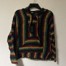 Mexican Baja Hoodie Mens Small Rasta Striped Drug Rug Hippie Festival Reggae VTG