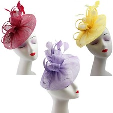 Sinamay Ribbons Feather Fascinator with Diamonds Wedding Races Headband Ladies