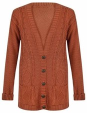  Ladies Women Chunky Aran Grandad Cardigan Cable Knitted Long Sleeve Button Top 