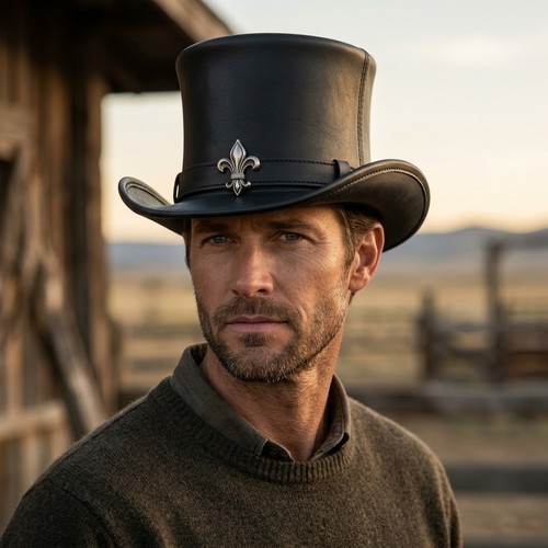 Genuine leather top - leather, hat