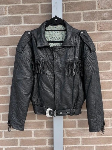 Vintage black leather biker - vintage,